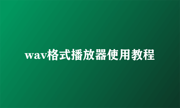 wav格式播放器使用教程