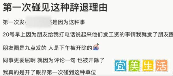 女子发朋友圈羡慕别人公司按时发工资,同事评论我也羡慕,却被以其言论对公司造成恶劣影响而双双辞退。