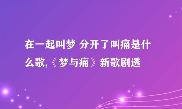 在一起叫梦 分开了叫痛是什么歌,《梦与痛》新歌剧透