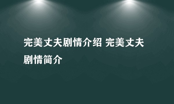 完美丈夫剧情介绍 完美丈夫剧情简介