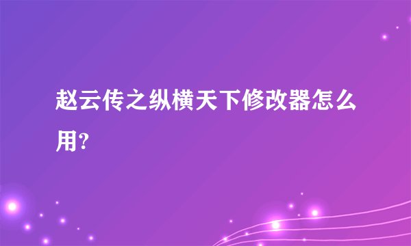 赵云传之纵横天下修改器怎么用?