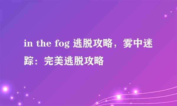 in the fog 逃脱攻略，雾中迷踪：完美逃脱攻略