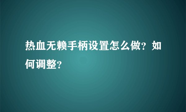 热血无赖手柄设置怎么做？如何调整？