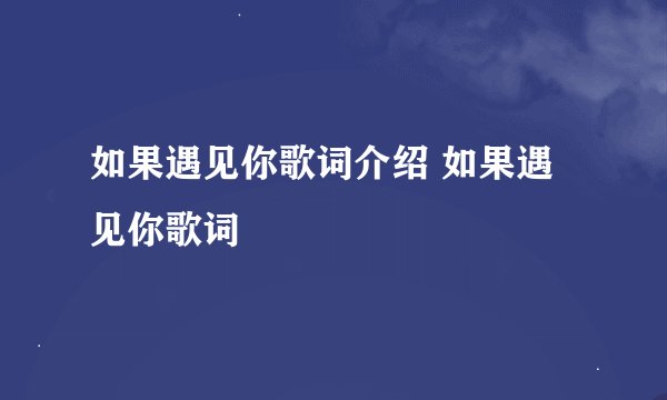 如果遇见你歌词介绍 如果遇见你歌词