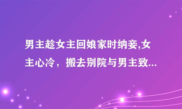 男主趁女主回娘家时纳妾,女主心冷，搬去别院与男主致死没见，后女主重生又嫁给男主的小说叫什么名字？