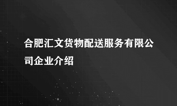 合肥汇文货物配送服务有限公司企业介绍