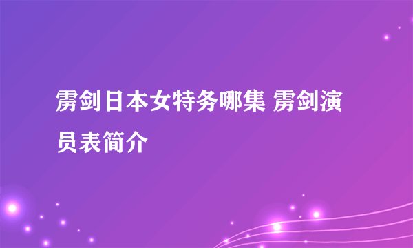 雳剑日本女特务哪集 雳剑演员表简介