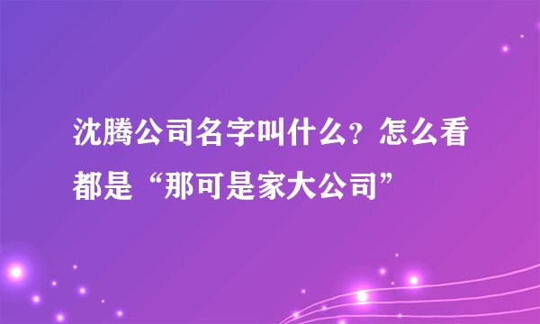 沈腾公司名字叫什么？怎么看都是“那可是家大公司”