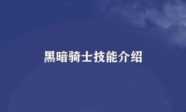黑暗骑士技能介绍