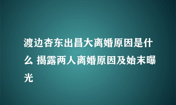 渡边杏东出昌大离婚原因是什么 揭露两人离婚原因及始末曝光