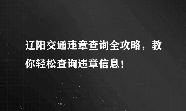 辽阳交通违章查询全攻略，教你轻松查询违章信息！