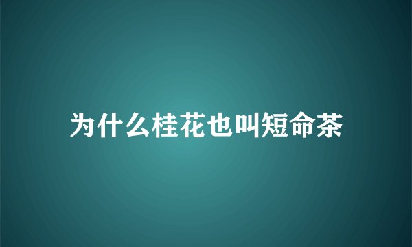 为什么桂花也叫短命茶