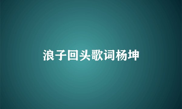 浪子回头歌词杨坤