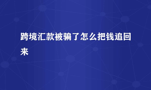 跨境汇款被骗了怎么把钱追回来