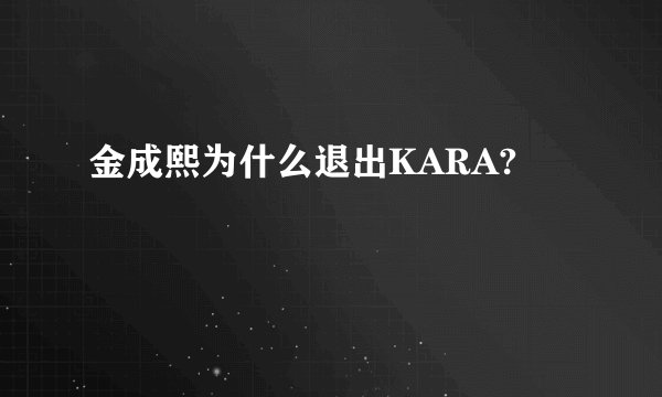 金成熙为什么退出KARA?