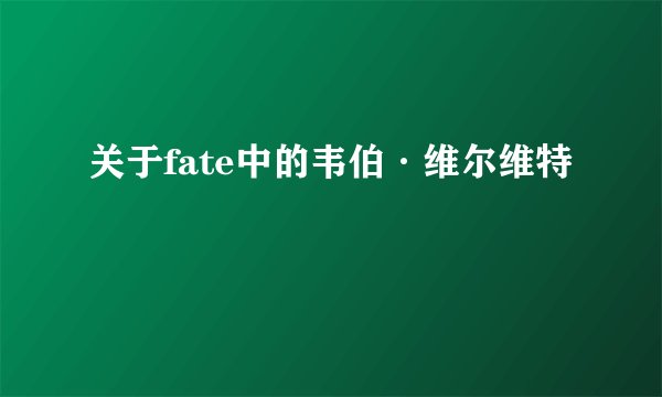 关于fate中的韦伯·维尔维特