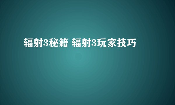 辐射3秘籍 辐射3玩家技巧