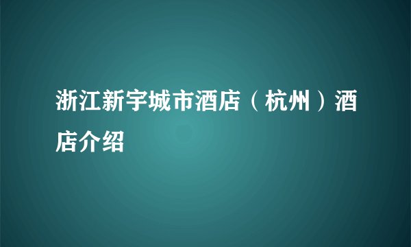 浙江新宇城市酒店（杭州）酒店介绍
