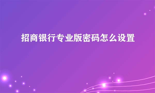 招商银行专业版密码怎么设置