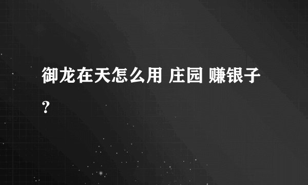 御龙在天怎么用 庄园 赚银子？