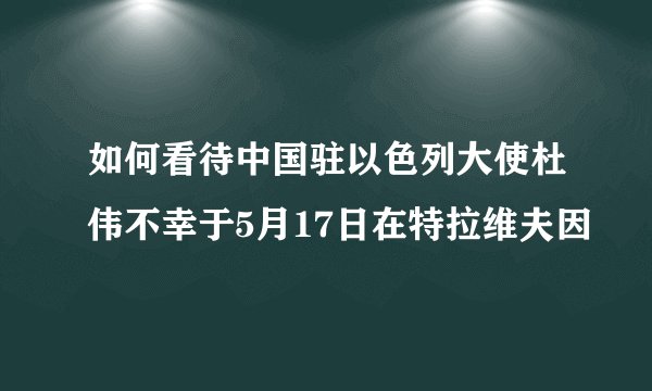 如何看待中国驻以色列大使杜伟不幸于5月17日在特拉维夫因