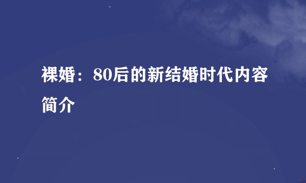 裸婚:80后的新结婚时代内容简介