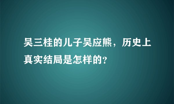 吴三桂的儿子吴应熊,历史上真实结局是怎样的?