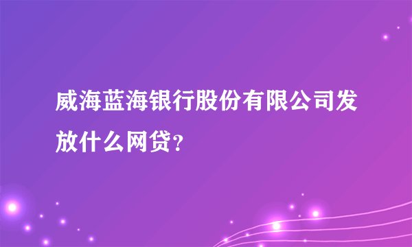威海蓝海银行股份有限公司发放什么网贷？