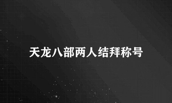 天龙八部两人结拜称号