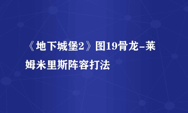 《地下城堡2》图19骨龙-莱姆米里斯阵容打法