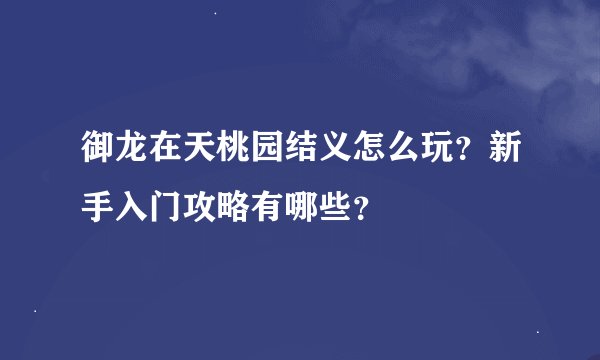 御龙在天桃园结义怎么玩？新手入门攻略有哪些？
