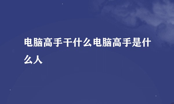 电脑高手干什么电脑高手是什么人