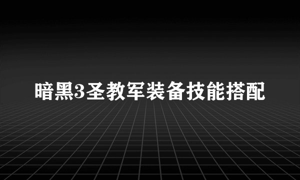 暗黑3圣教军装备技能搭配