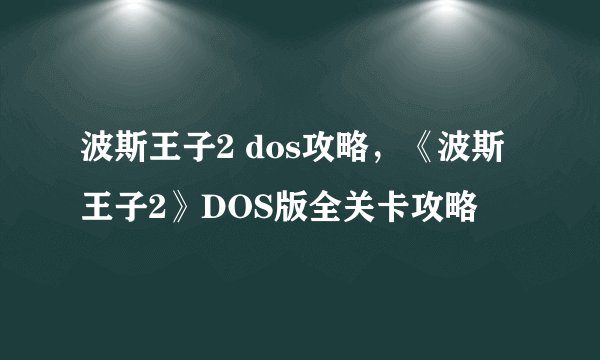 波斯王子2 dos攻略，《波斯王子2》DOS版全关卡攻略