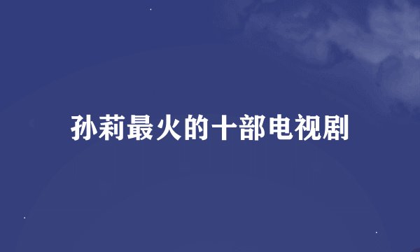 孙莉最火的十部电视剧