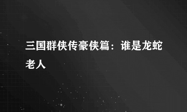 三国群侠传豪侠篇：谁是龙蛇老人