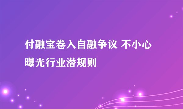 付融宝卷入自融争议 不小心曝光行业潜规则