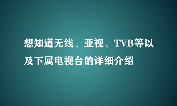 想知道无线、亚视、TVB等以及下属电视台的详细介绍