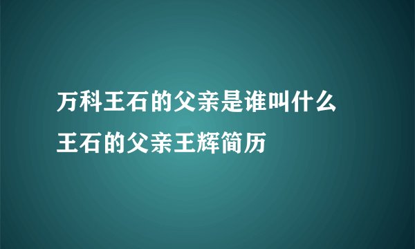 万科王石的父亲是谁叫什么 王石的父亲王辉简历