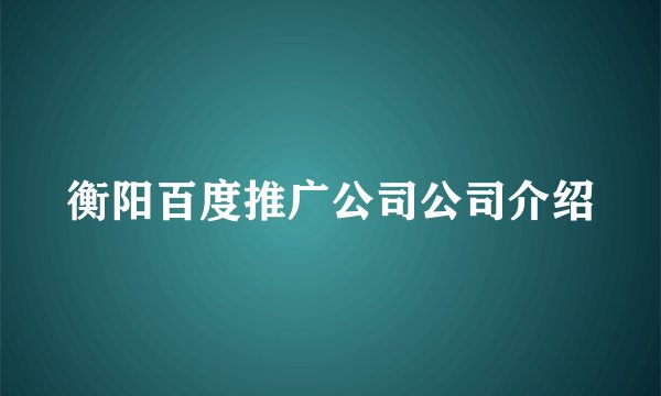 衡阳百度推广公司公司介绍