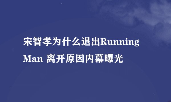 宋智孝为什么退出Running Man 离开原因内幕曝光