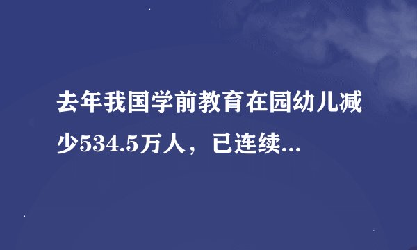 去年我国学前教育在园幼儿减少534.5万人，已连续三年下降