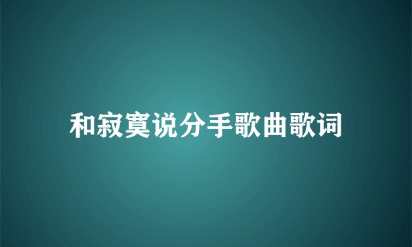 和寂寞说分手歌曲歌词