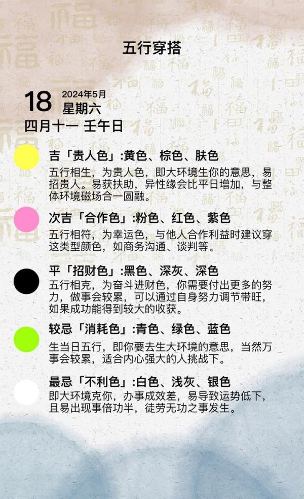 五行穿搭·2024年5月18日穿衣指南