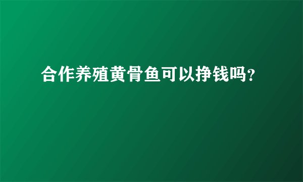 合作养殖黄骨鱼可以挣钱吗？