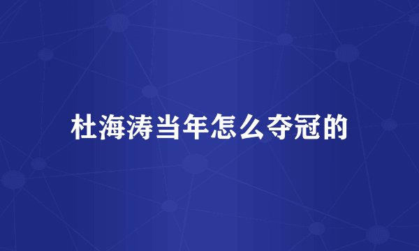 杜海涛当年怎么夺冠的