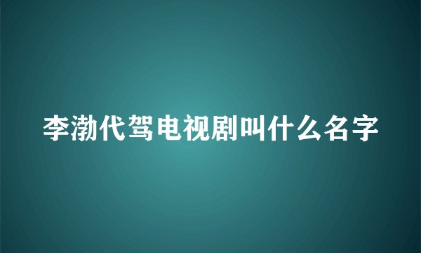 李渤代驾电视剧叫什么名字