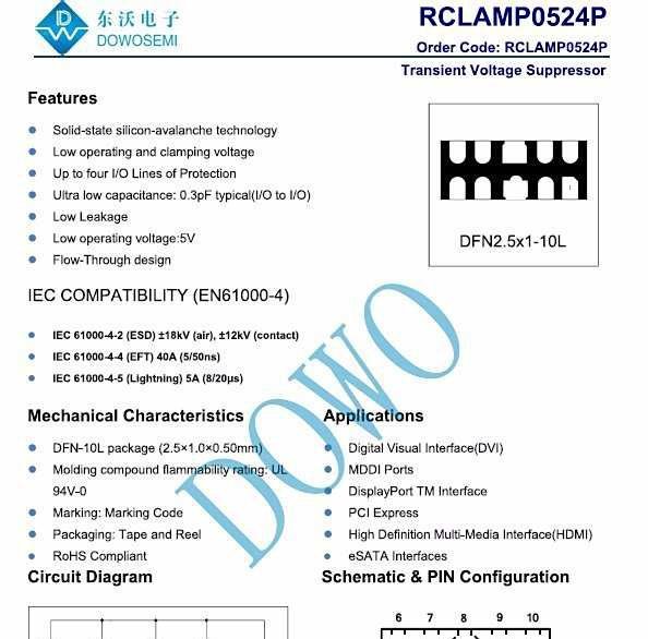 RCLAMP0524P超低电容TVS二极管阵列