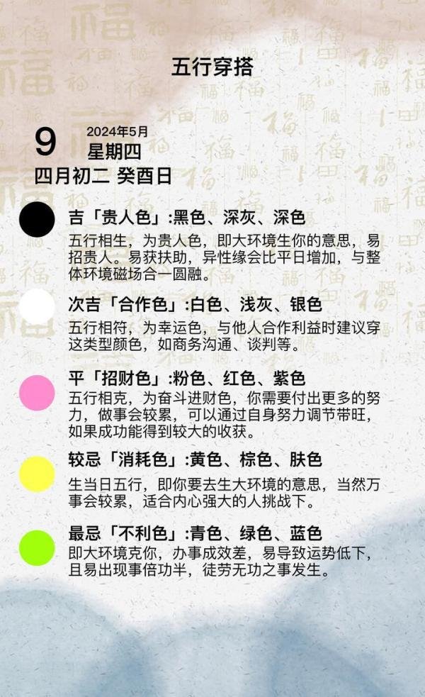五行穿搭·2024年5月9日穿衣指南