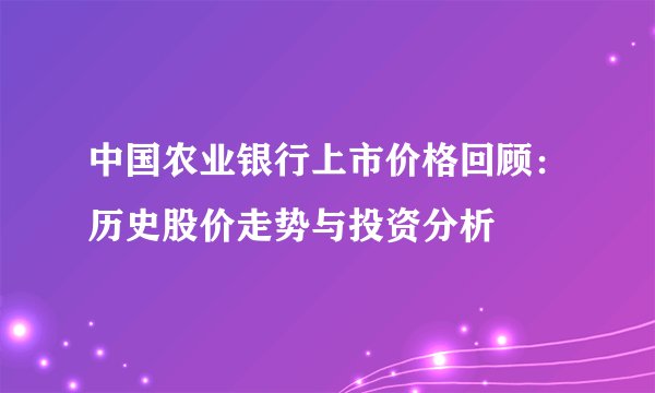 中国农业银行上市价格回顾：历史股价走势与投资分析